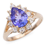 Vintage 14k Yellow Gold 1.75ct Tanzanite and 0.33tcw Diamond Halo Ring