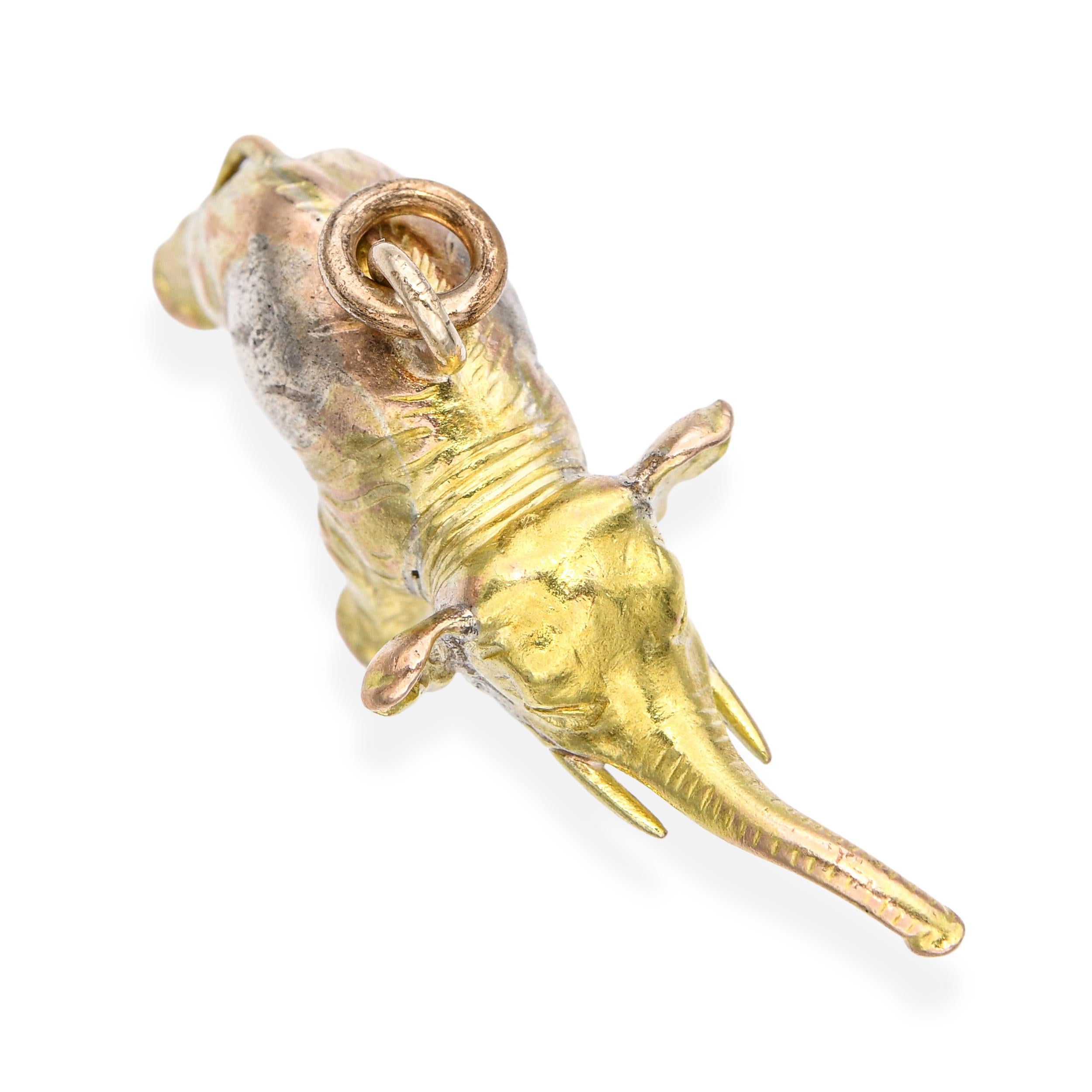 Vintage 14k Yellow Gold Elephant Charm Pendant