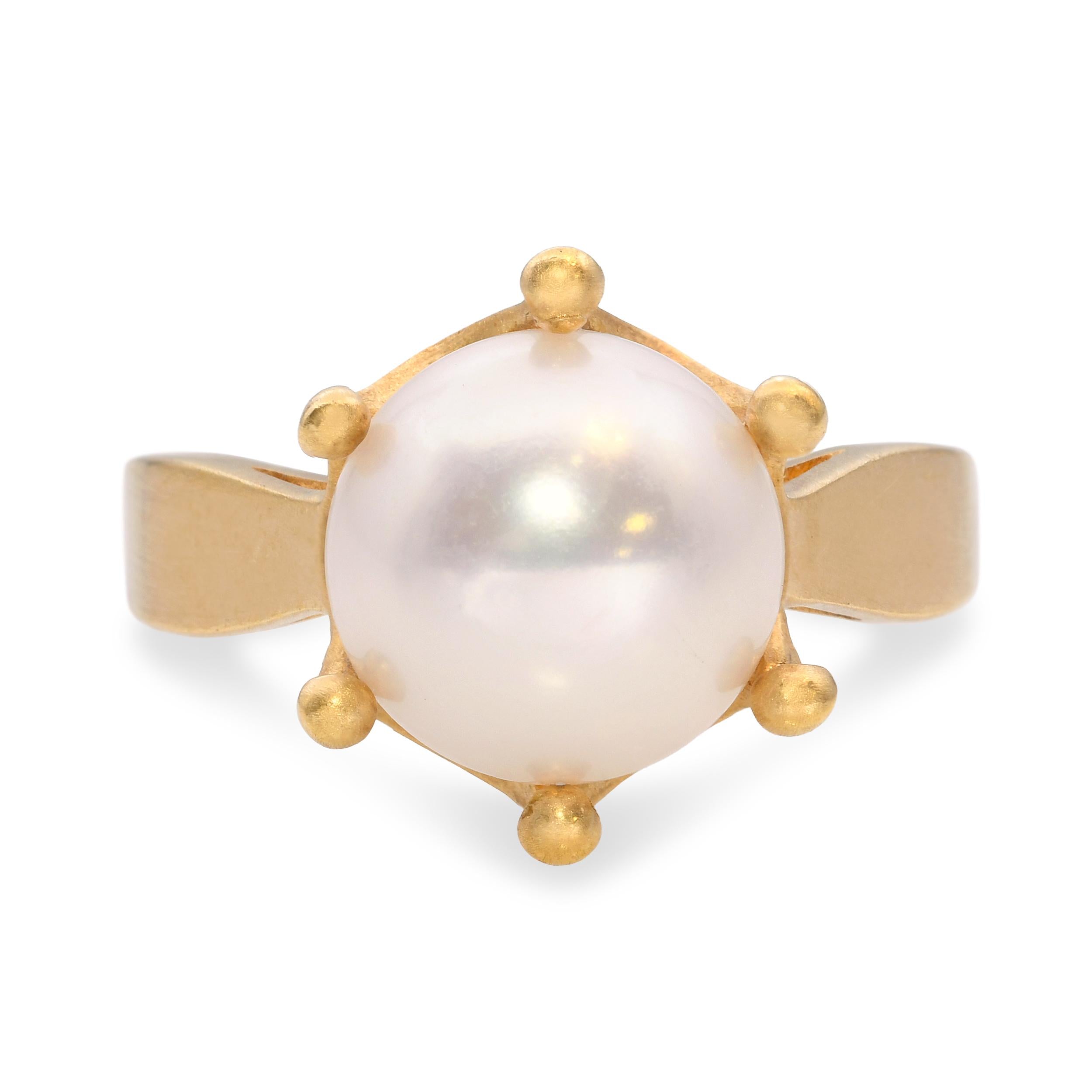 Vintage 18k Yellow Gold Pearl 10mm Pearl Ring