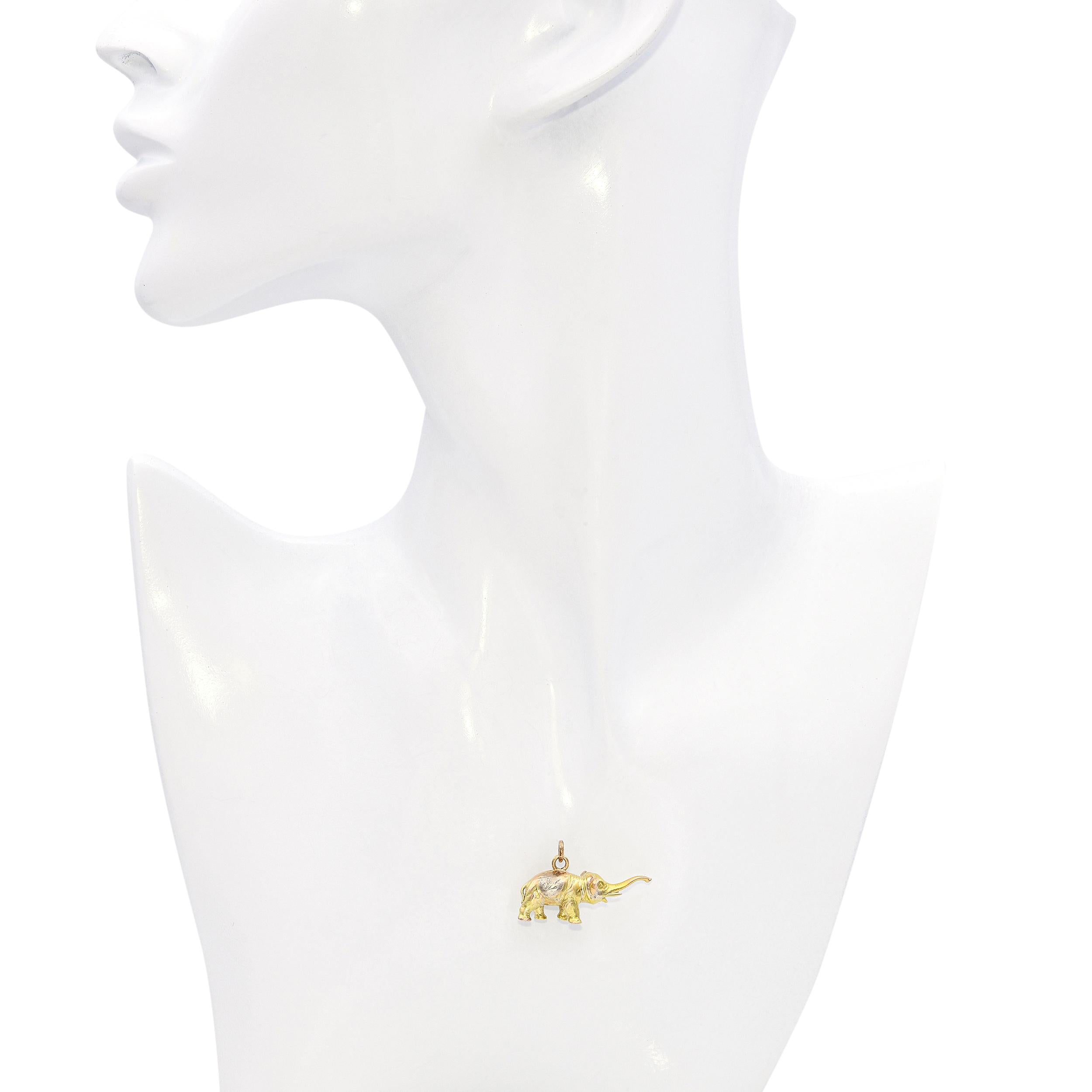 Vintage 14k Yellow Gold Elephant Charm Pendant