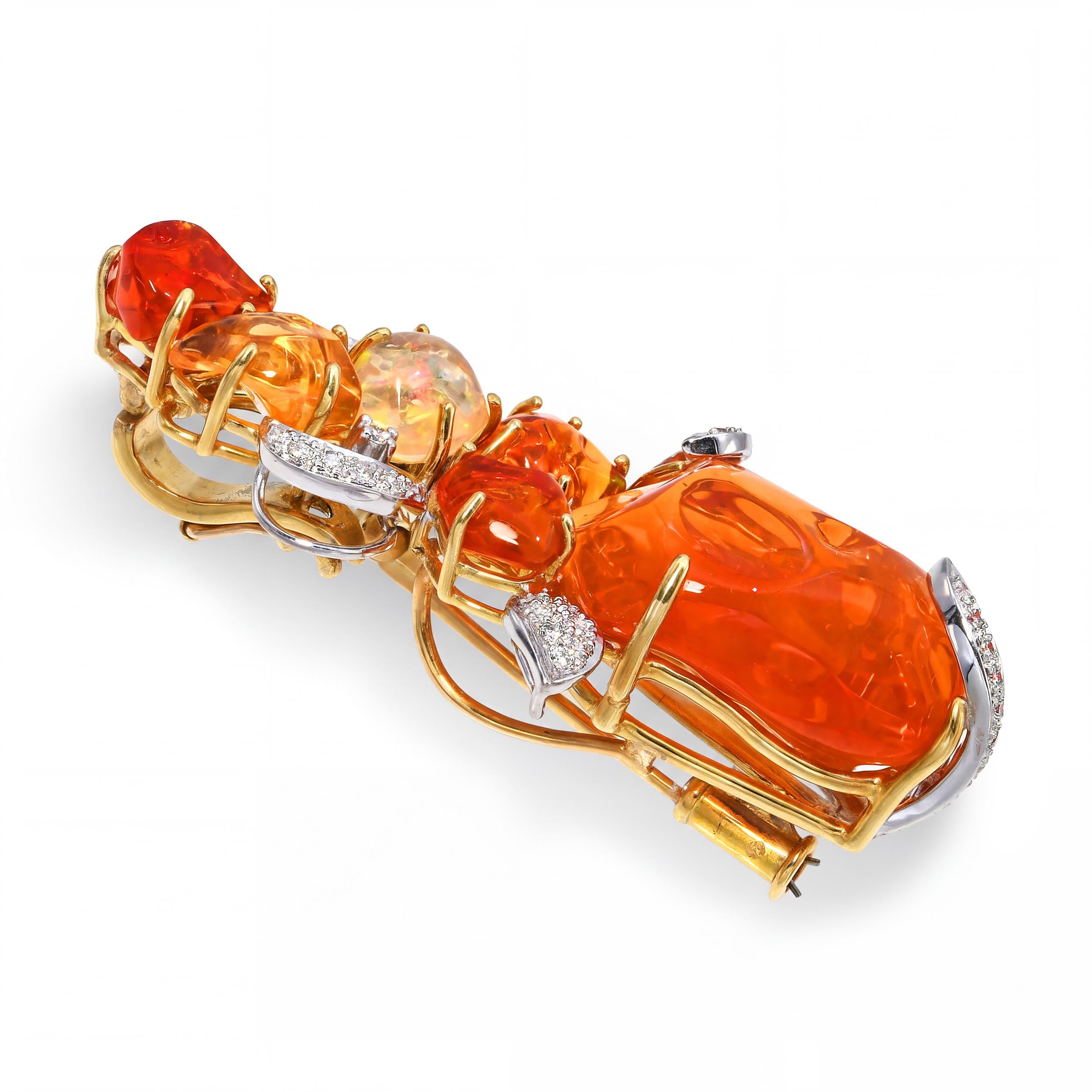 18k Two Tone Gold 19.02tcw Fire Opal and Diamond Pendant Brooch