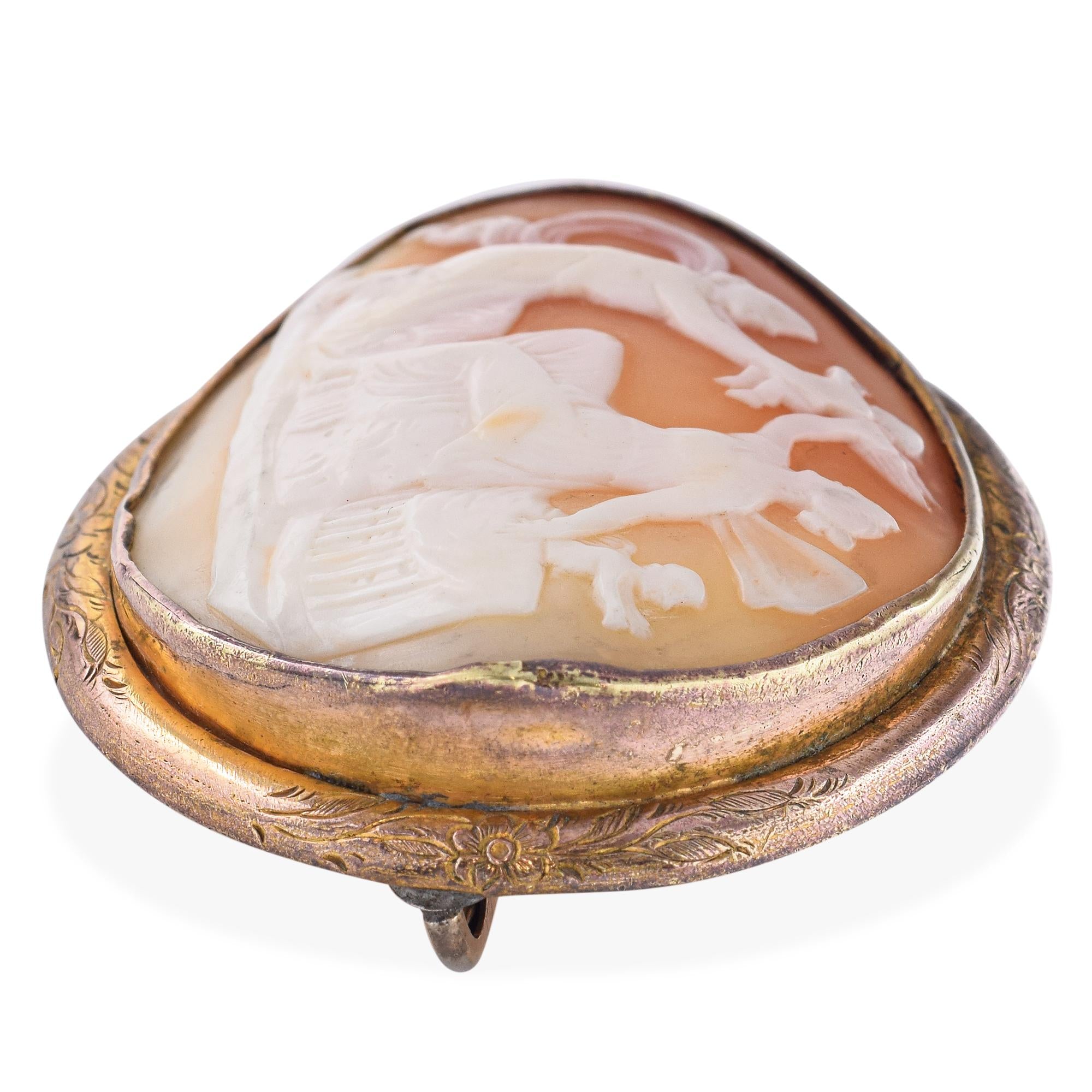 Antique Psyche and Aphrodite Cameo Brooch