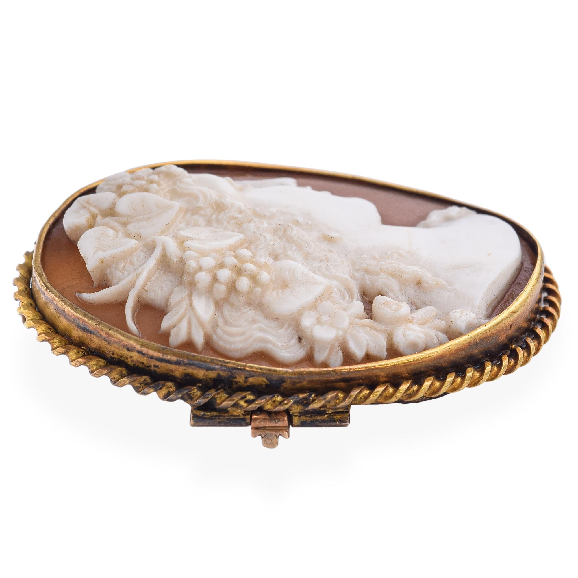 Antique Gilt Shell Cameo "Baccus" Brooch
