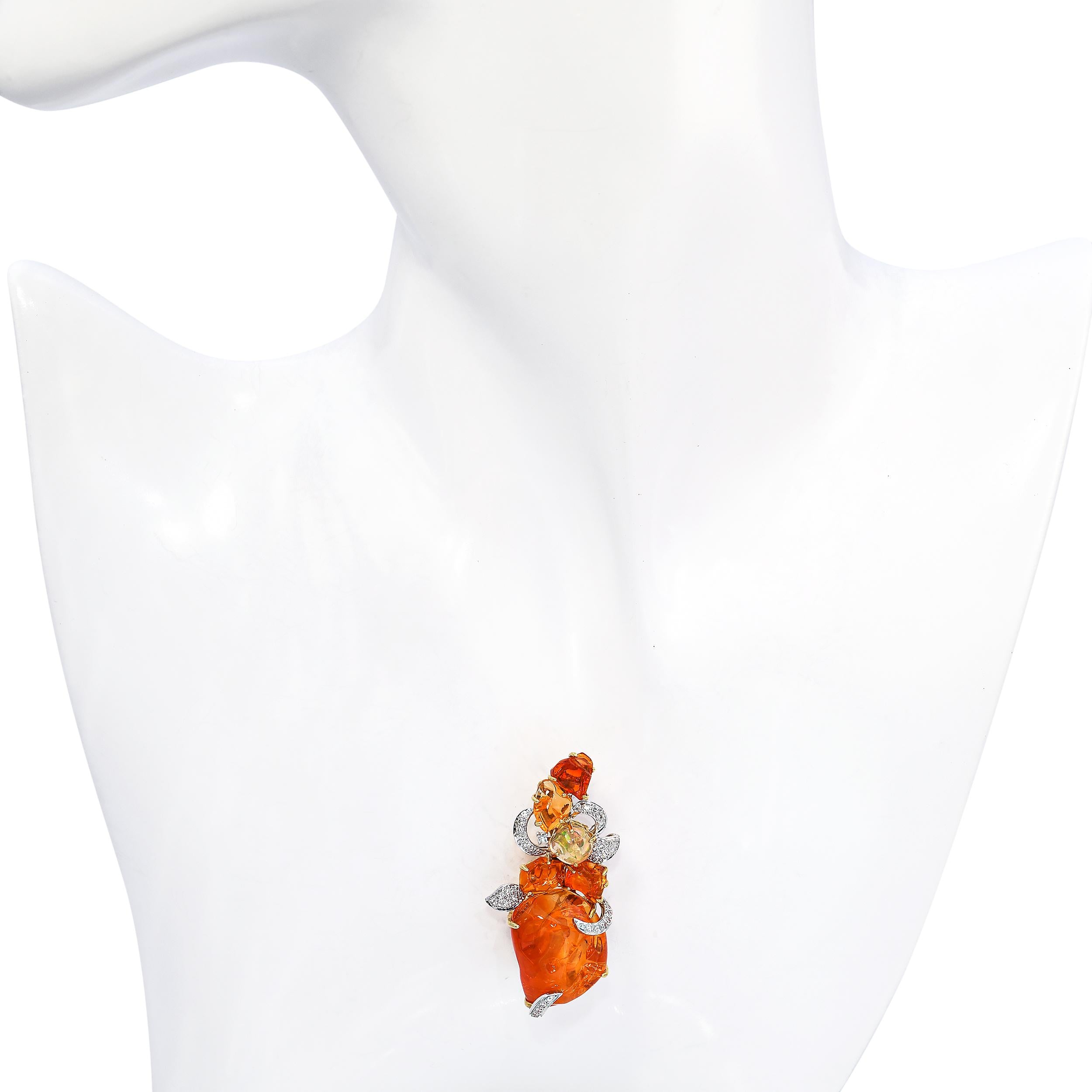 18k Two Tone Gold 19.02tcw Fire Opal and Diamond Pendant Brooch