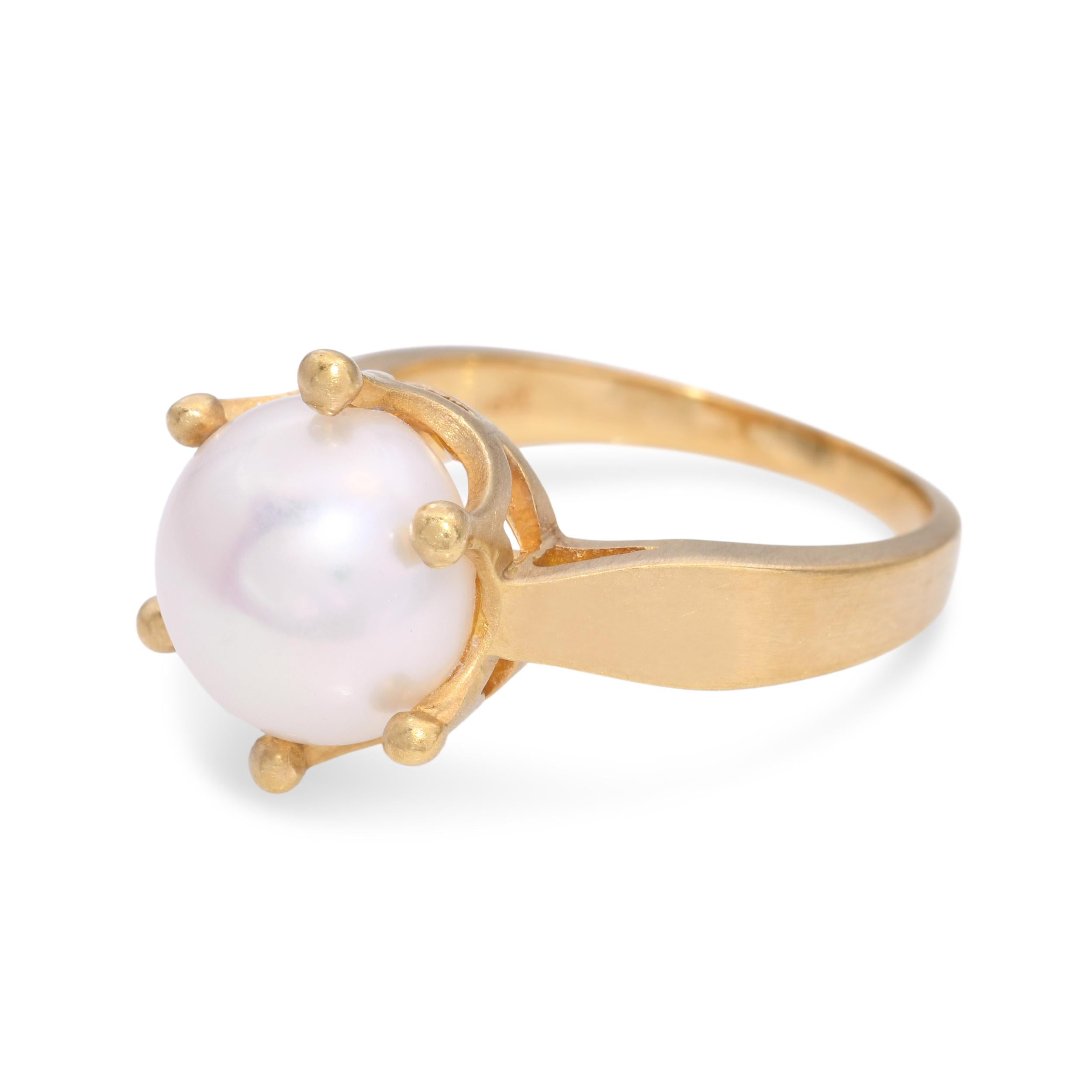 Vintage 18k Yellow Gold Pearl 10mm Pearl Ring
