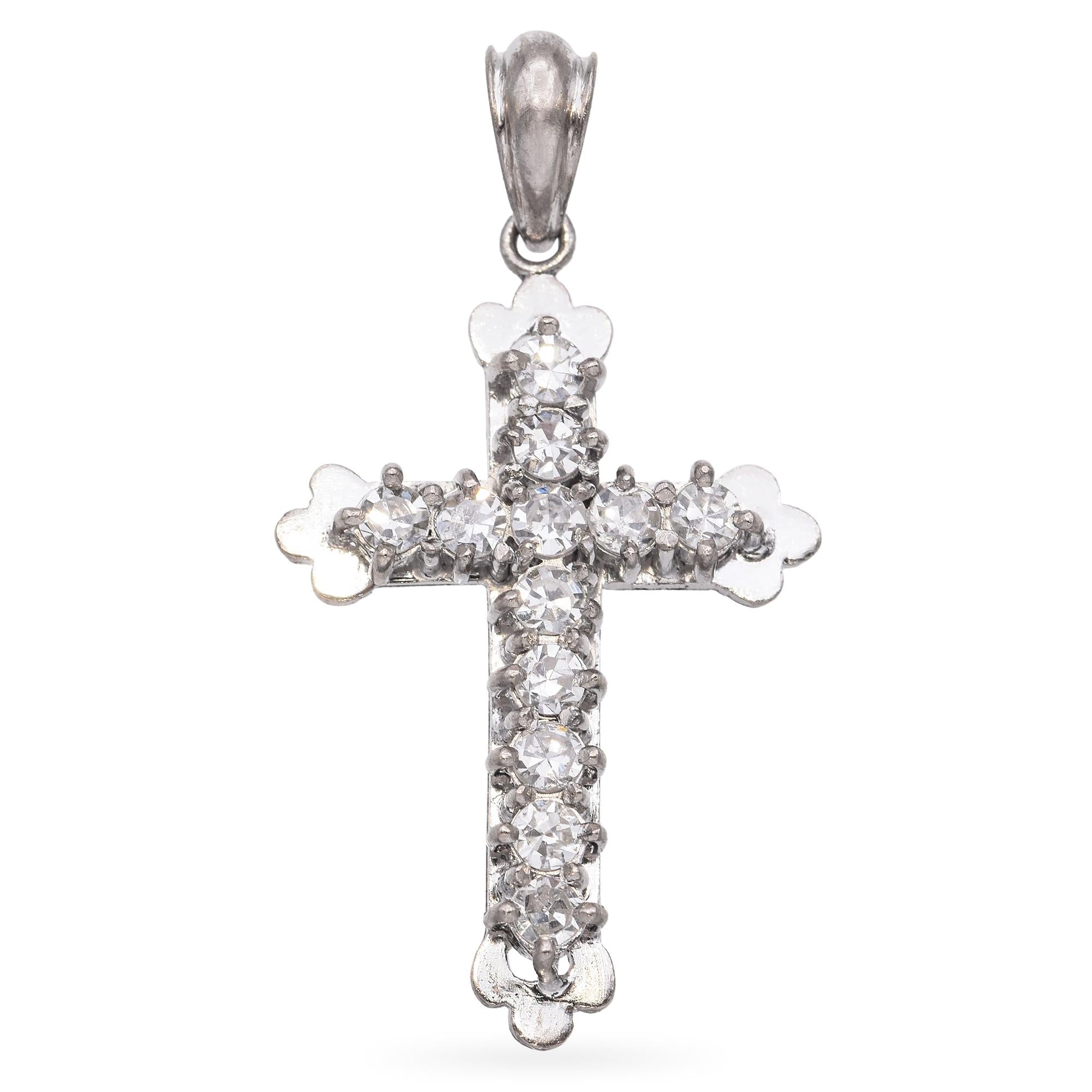 Vintage White Gold Diamond Cross Pendant