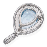 14k White Gold Topaz and Diamond Halo Drop Pendant