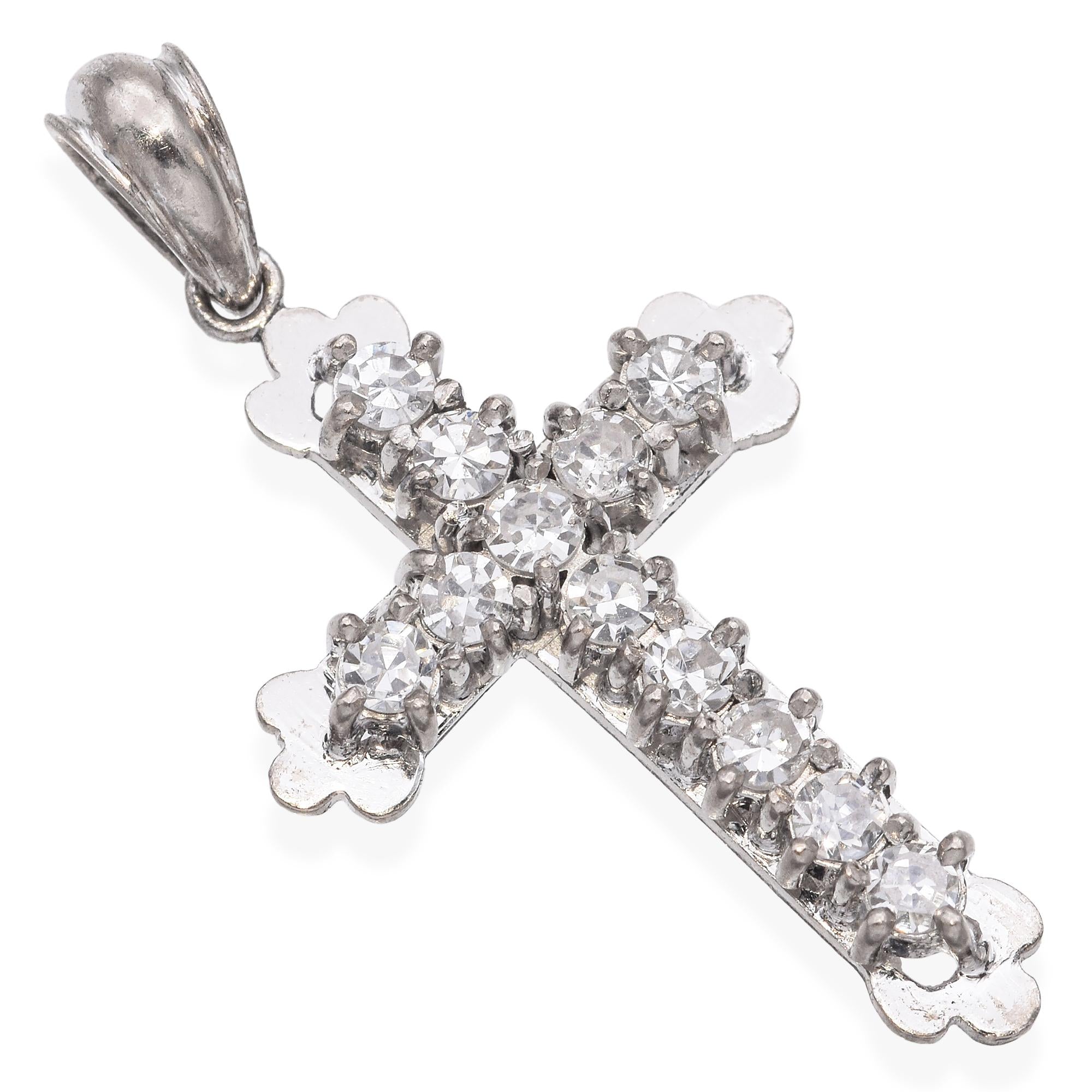 Vintage White Gold Diamond Cross Pendant