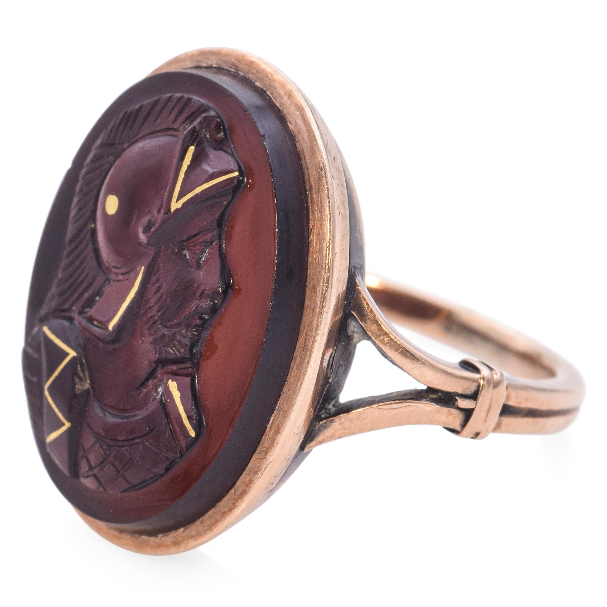 Antique Victorian Rose Gold Sard Intaglio Soldier Cameo Ring