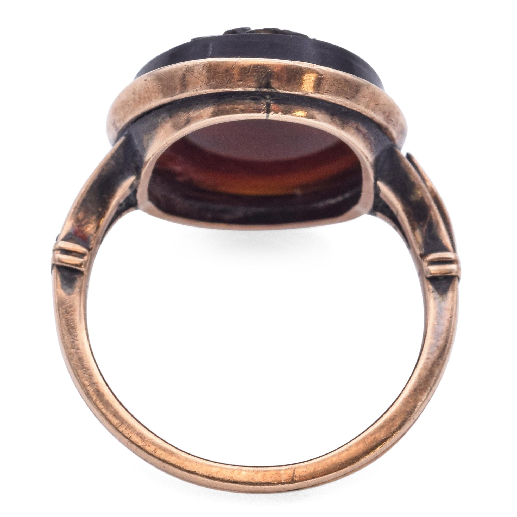 Antique Victorian Rose Gold Sard Intaglio Soldier Cameo Ring