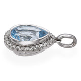 14k White Gold Topaz and Diamond Halo Drop Pendant