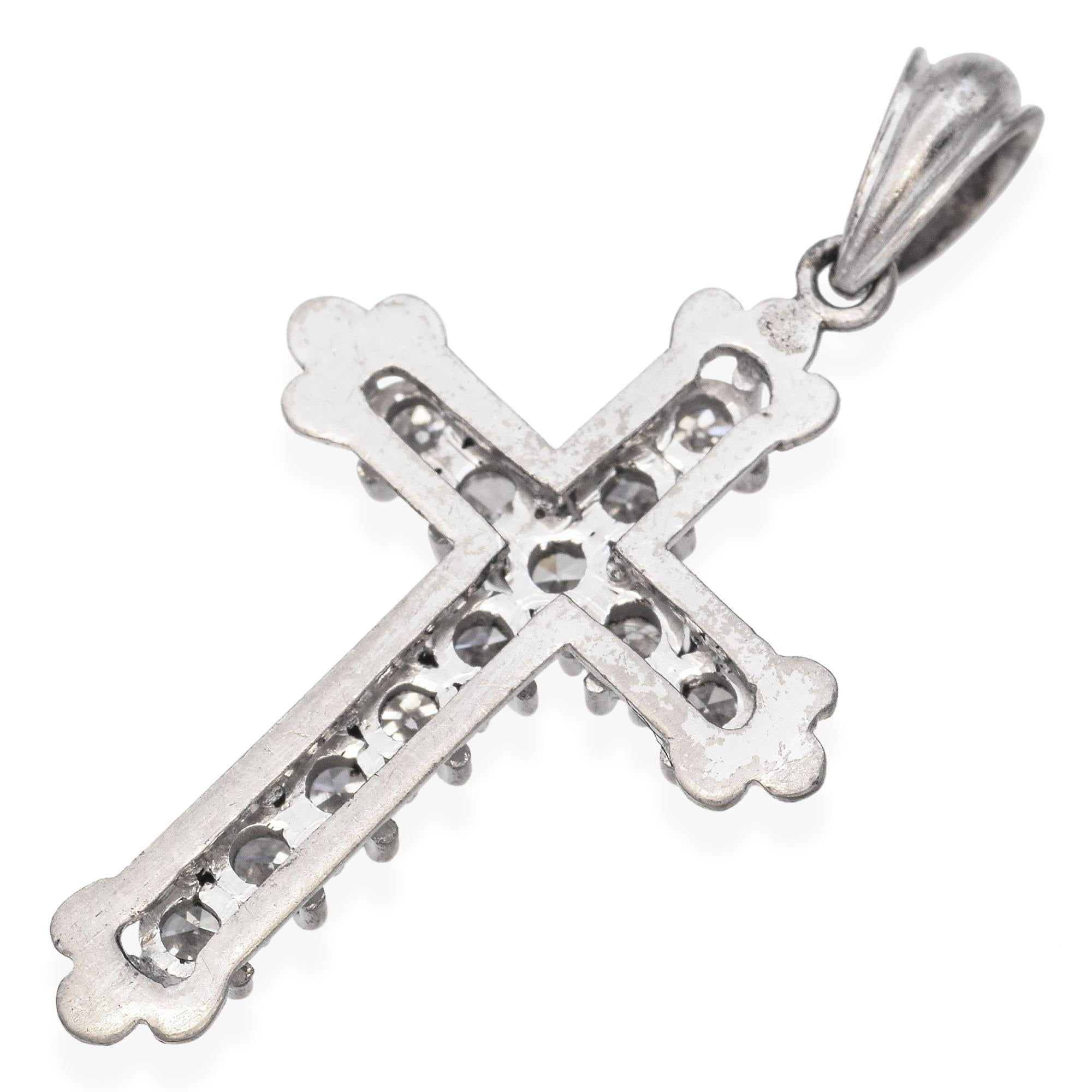 Vintage White Gold Diamond Cross Pendant