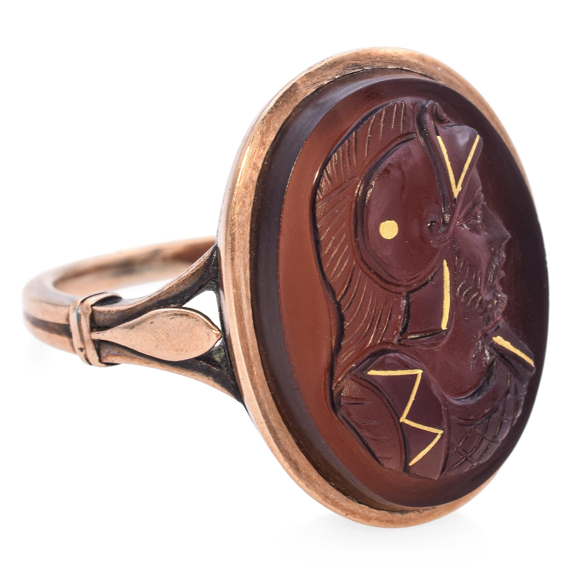 Antique Victorian Rose Gold Sard Intaglio Soldier Cameo Ring