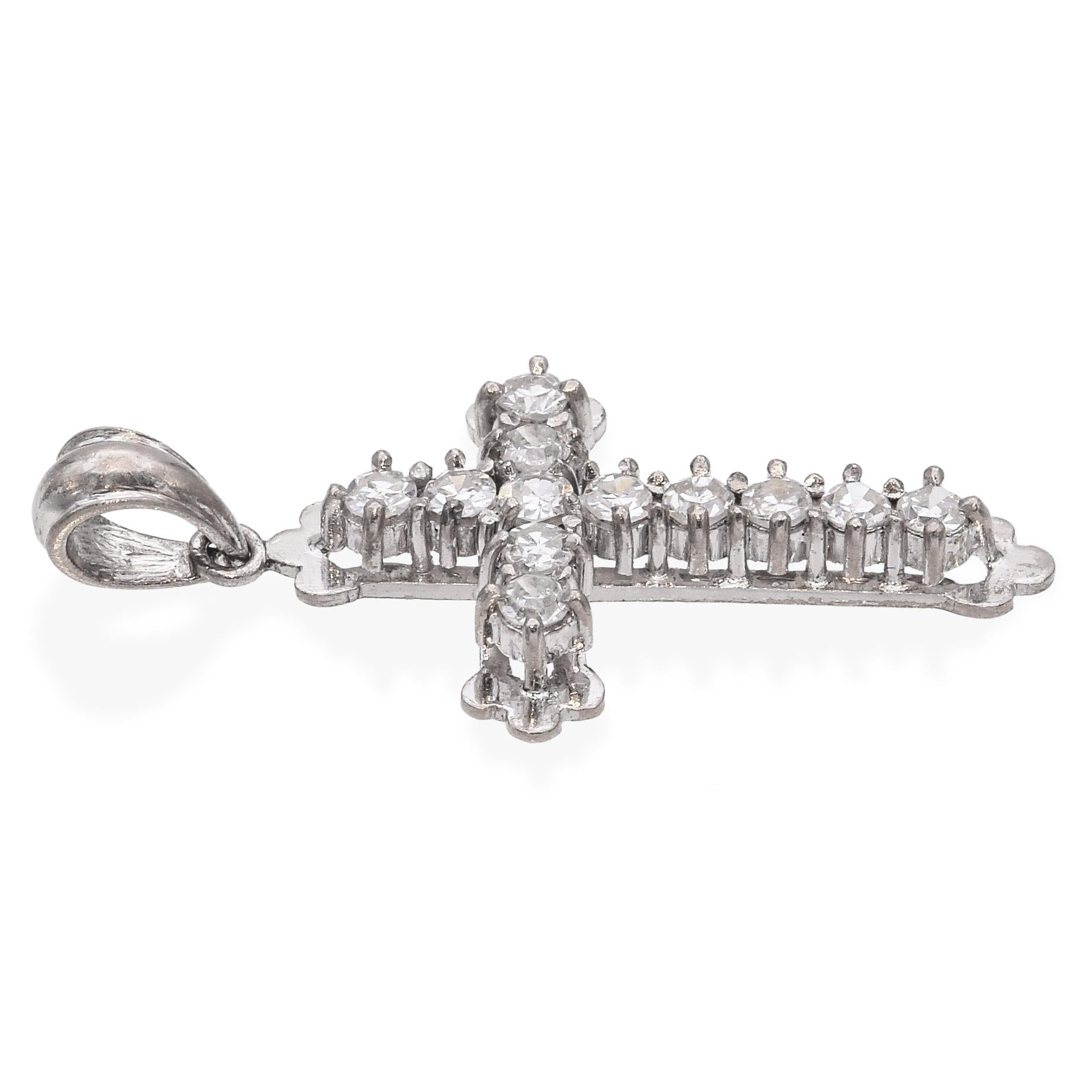Vintage White Gold Diamond Cross Pendant
