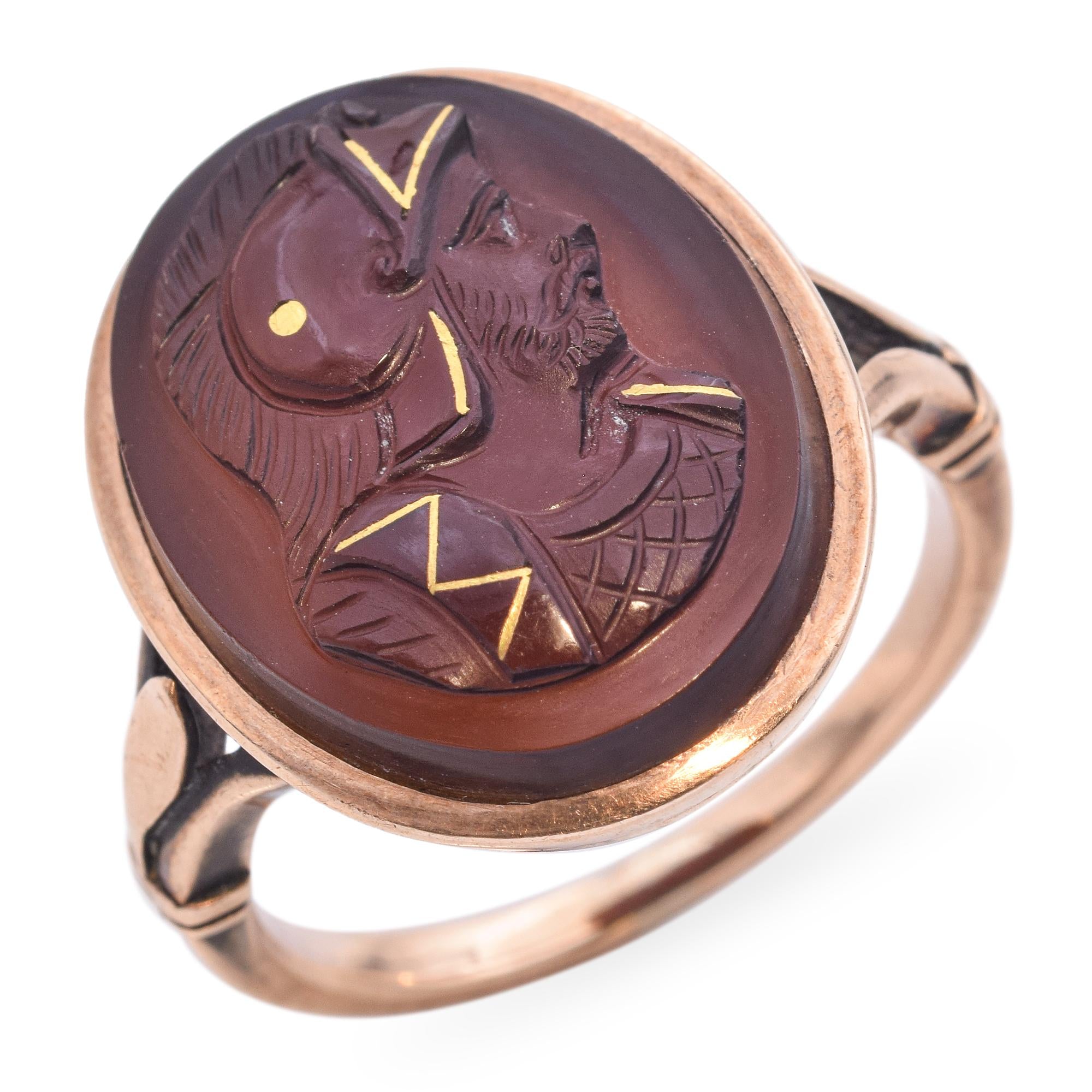 Antique Victorian Rose Gold Sard Intaglio Soldier Cameo Ring