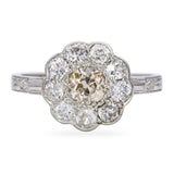 Antique 14k White Gold Old European Cut Chocolate & White Diamond Halo Ring