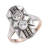 Antique Yellow Gold and Silver Top Old Mine Cut Diamond Dinner Ring