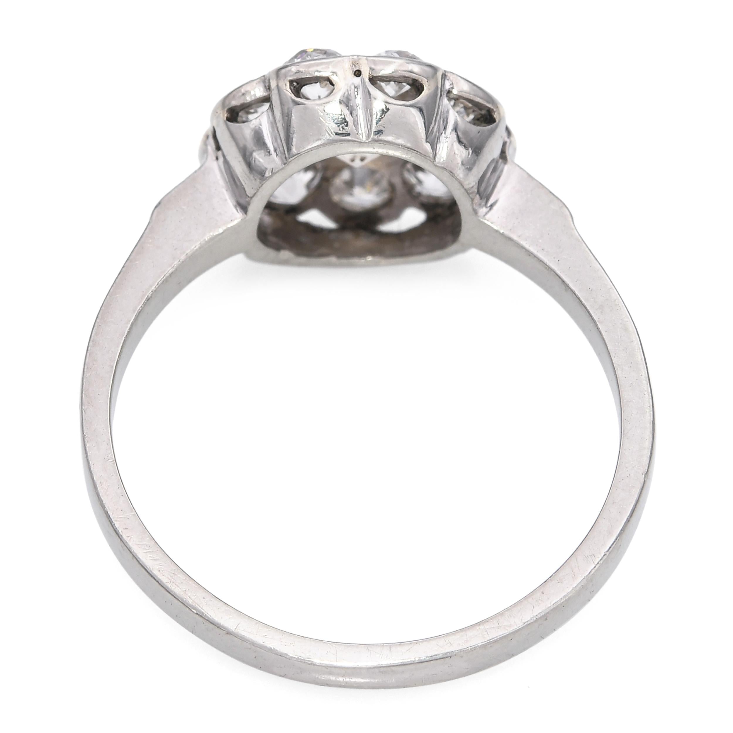 Antique 14k White Gold Old European Cut Chocolate & White Diamond Halo Ring