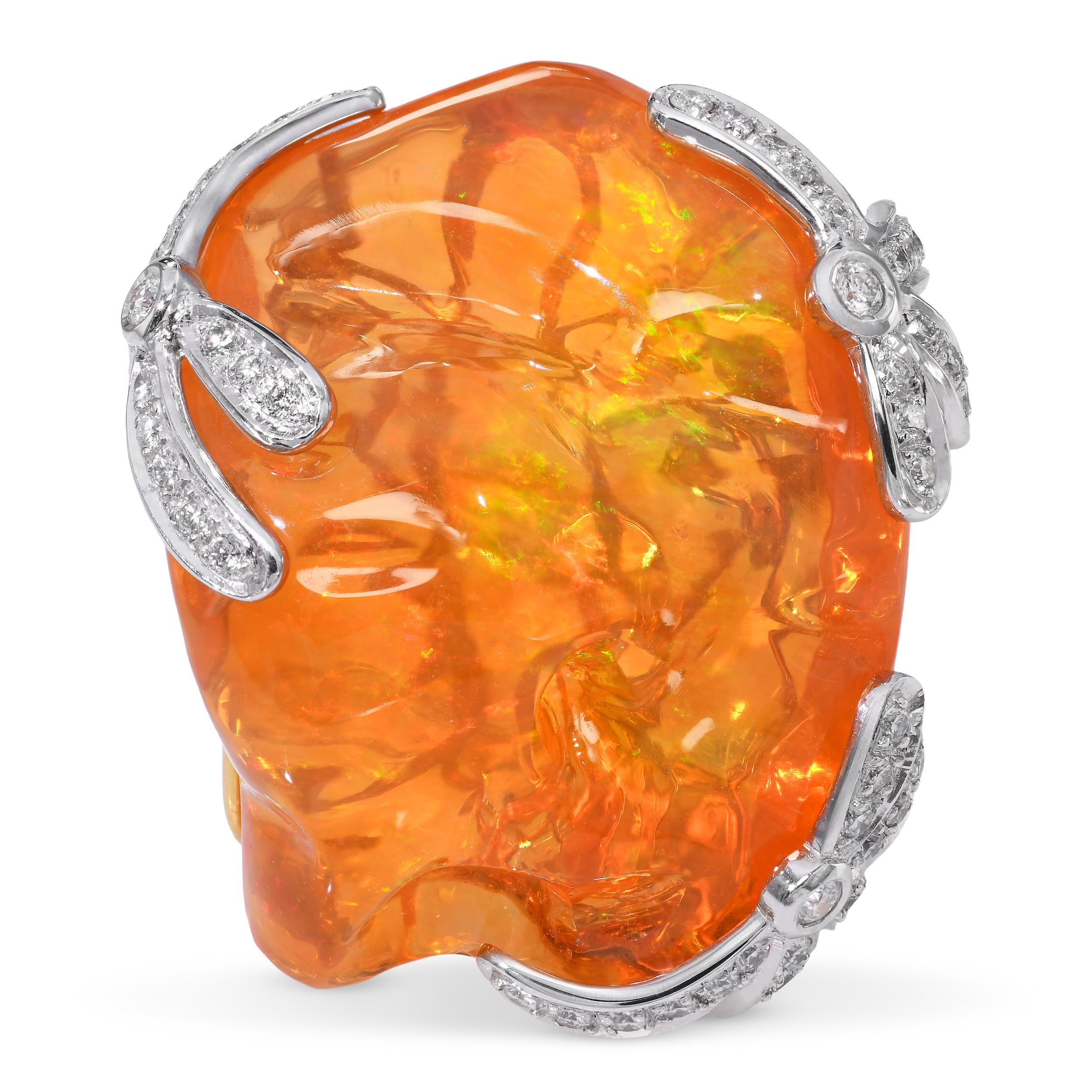 18k Two Tone Gold 26.76ct Fire Opal and Diamond Ring