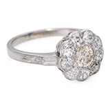 Antique 14k White Gold Old European Cut Chocolate & White Diamond Halo Ring