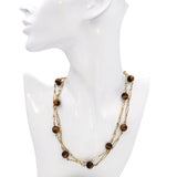 Vintage 14k Yellow Gold Tiger's Eye Station Necklace