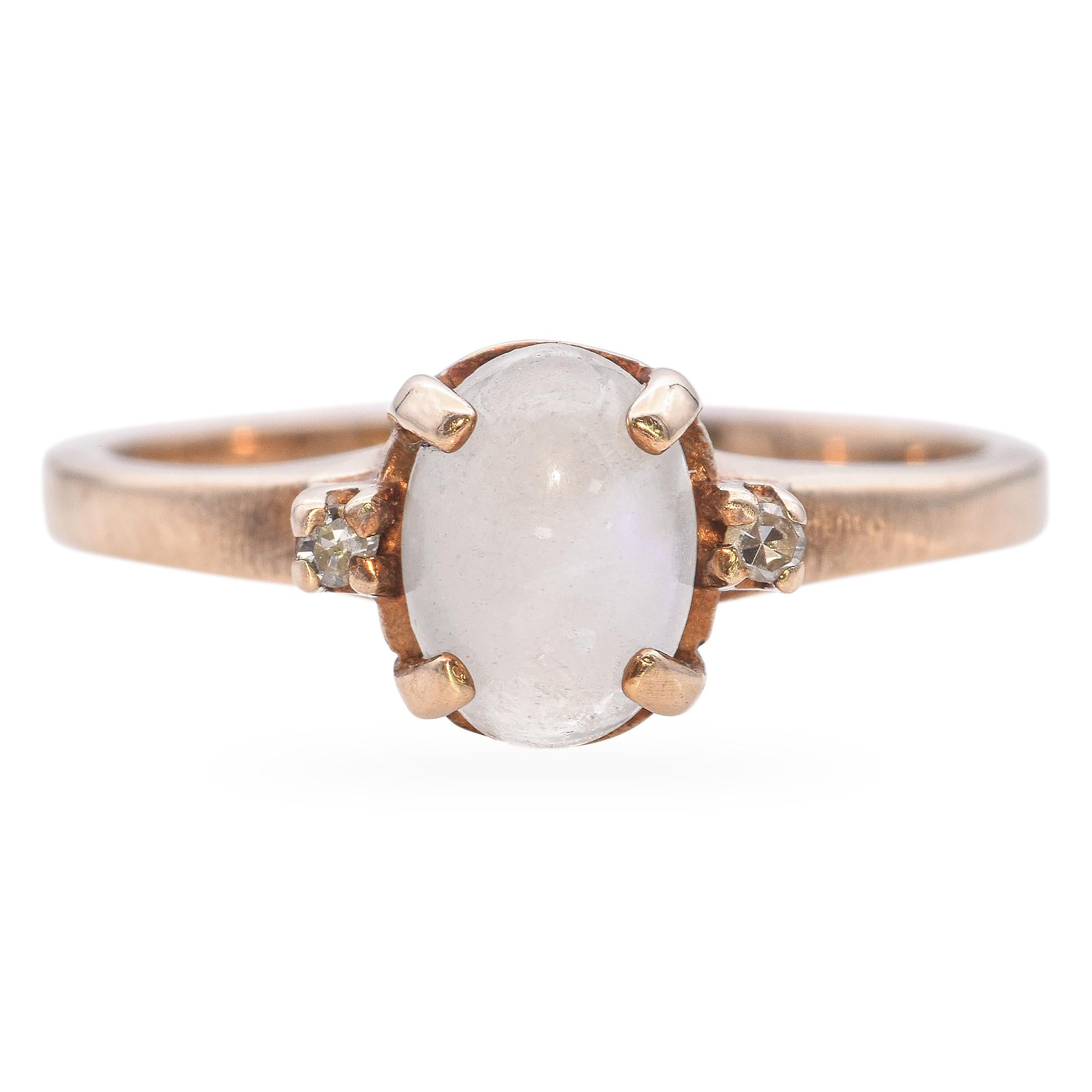 Vintage 10k Yellow Gold Moonstone with Accent Diamonds Ring