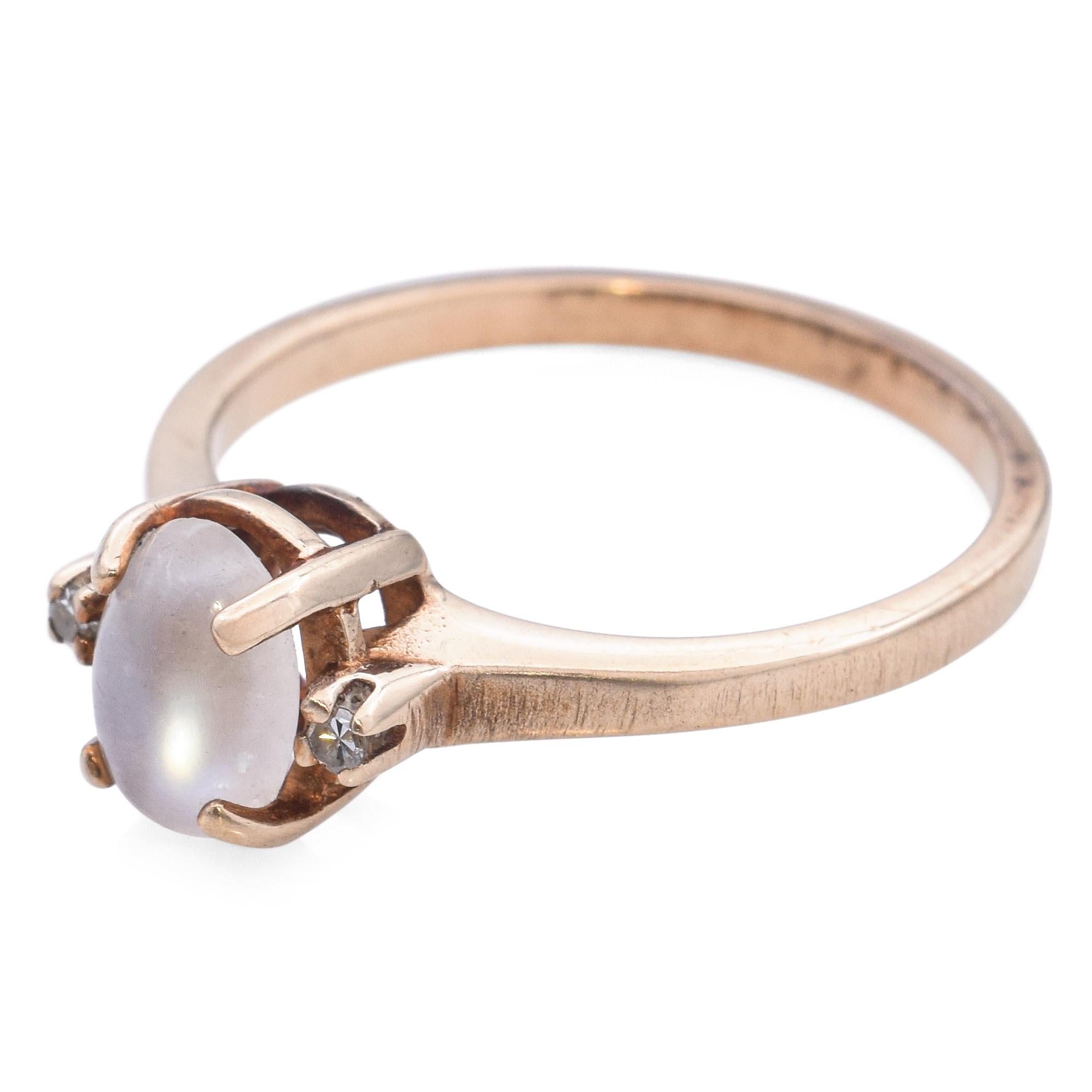 Vintage 10k Yellow Gold Moonstone with Accent Diamonds Ring