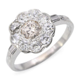 Antique 14k White Gold Old European Cut Chocolate & White Diamond Halo Ring