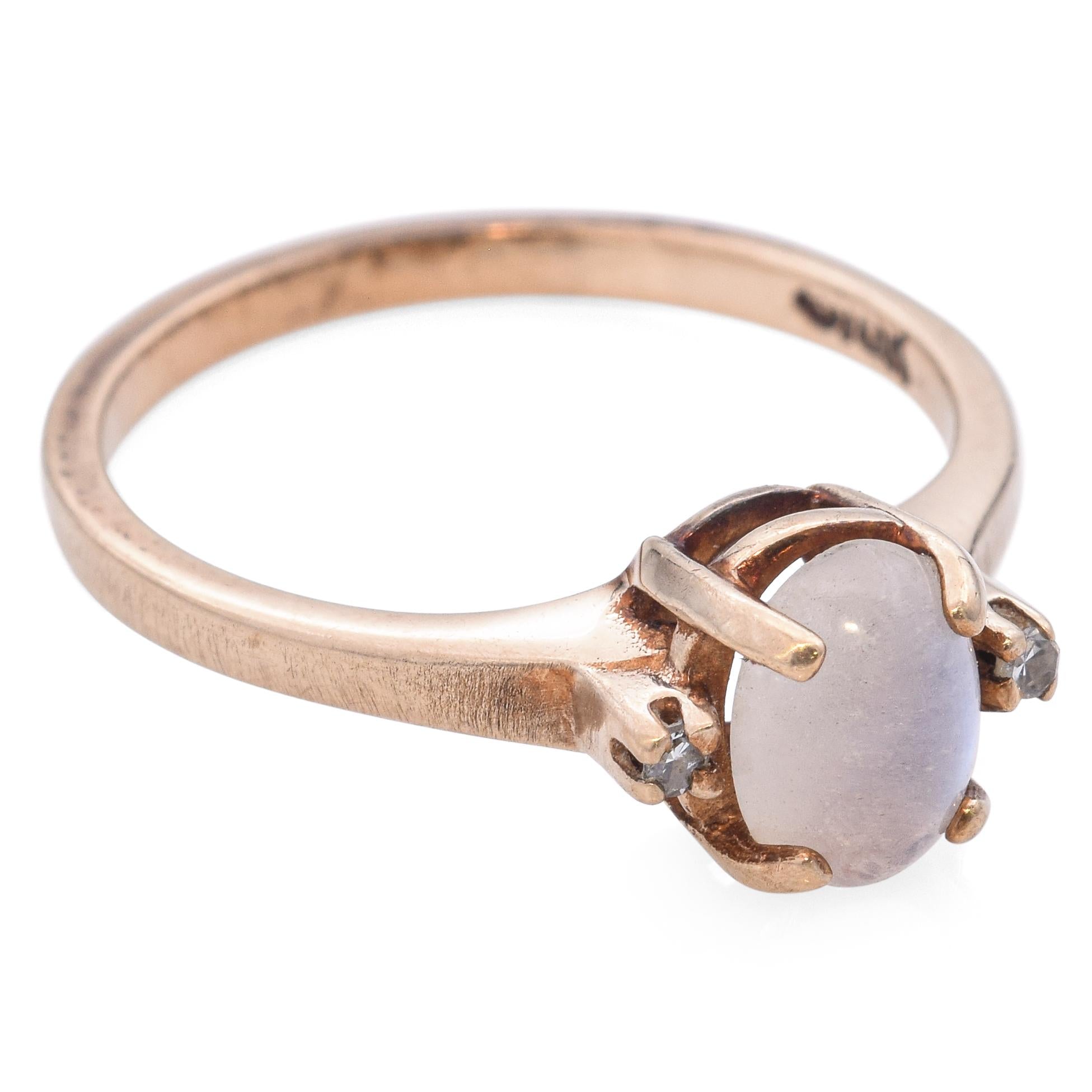 Vintage 10k Yellow Gold Moonstone with Accent Diamonds Ring