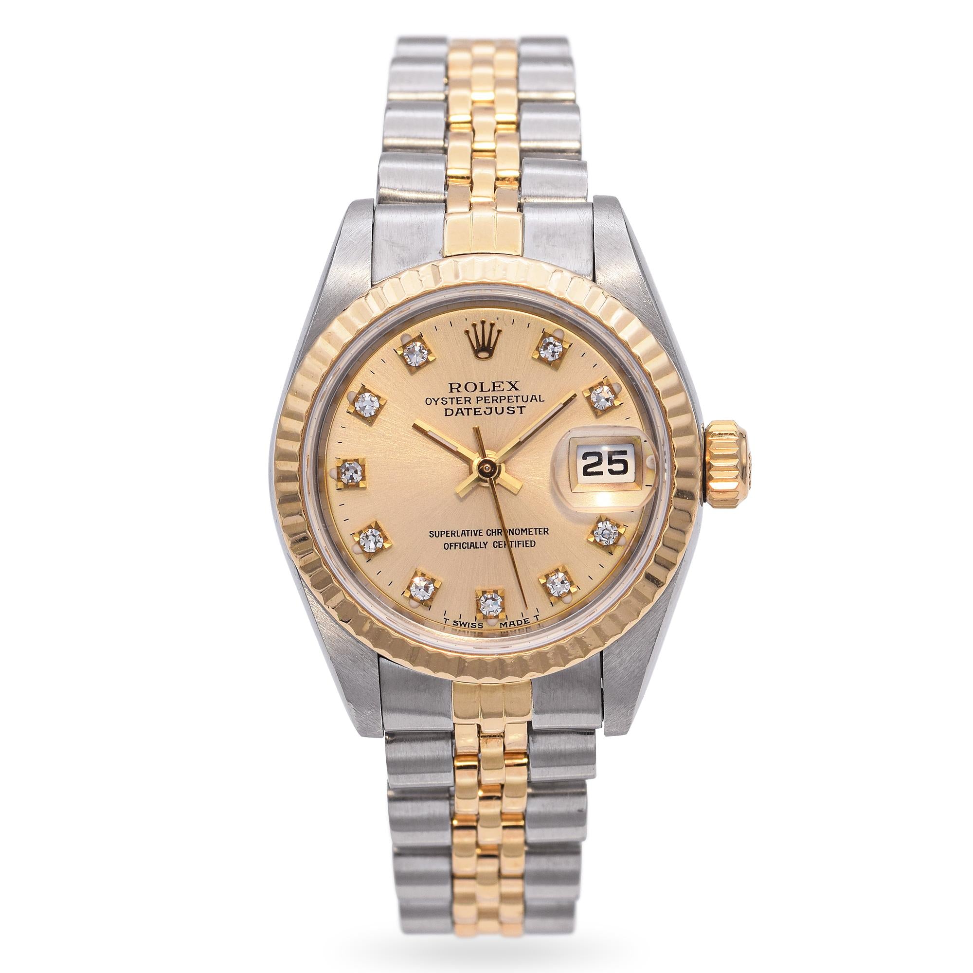 Rolex Datejust 18K Gold SS Diamond Dial Automatic Women's Watch 69173 ...