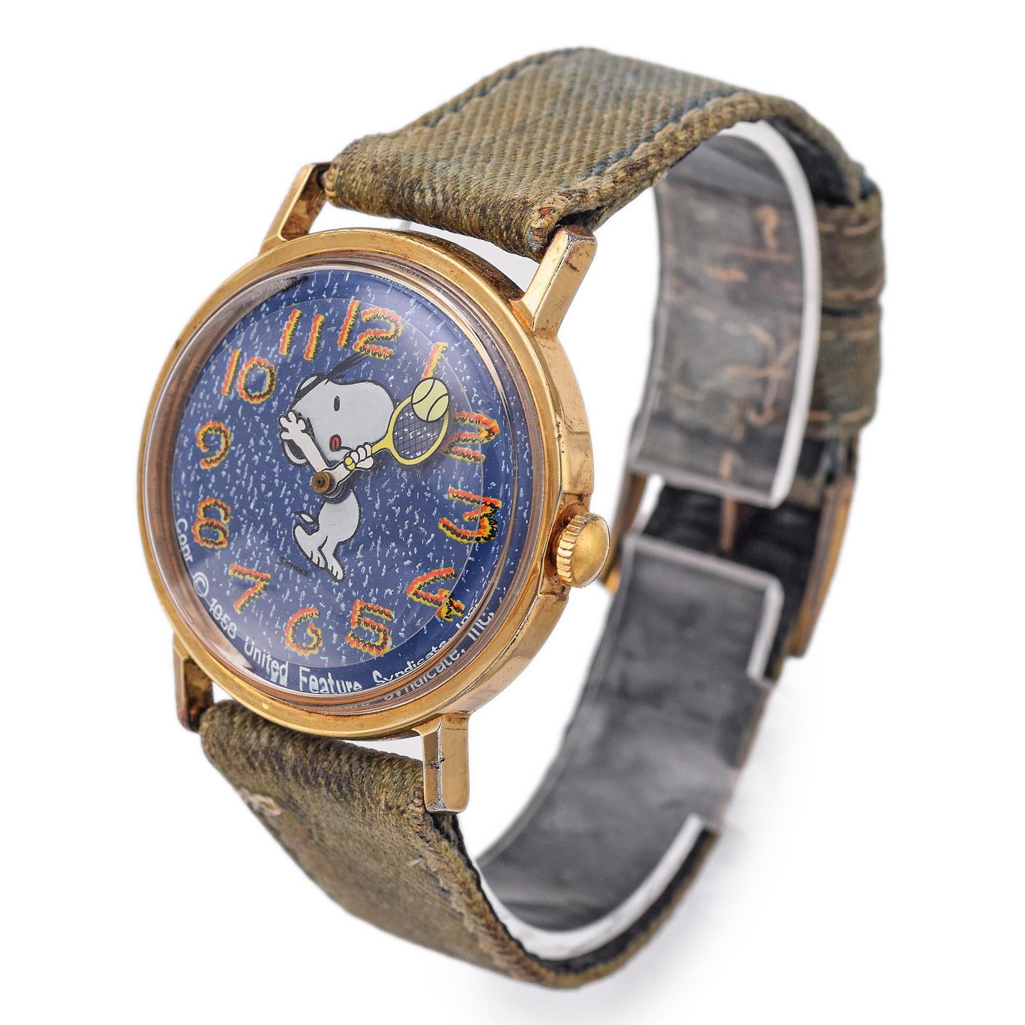 Vintage 1958 Snoopy Tennis Denim Dial Original Strap Work Hand Wind Watch