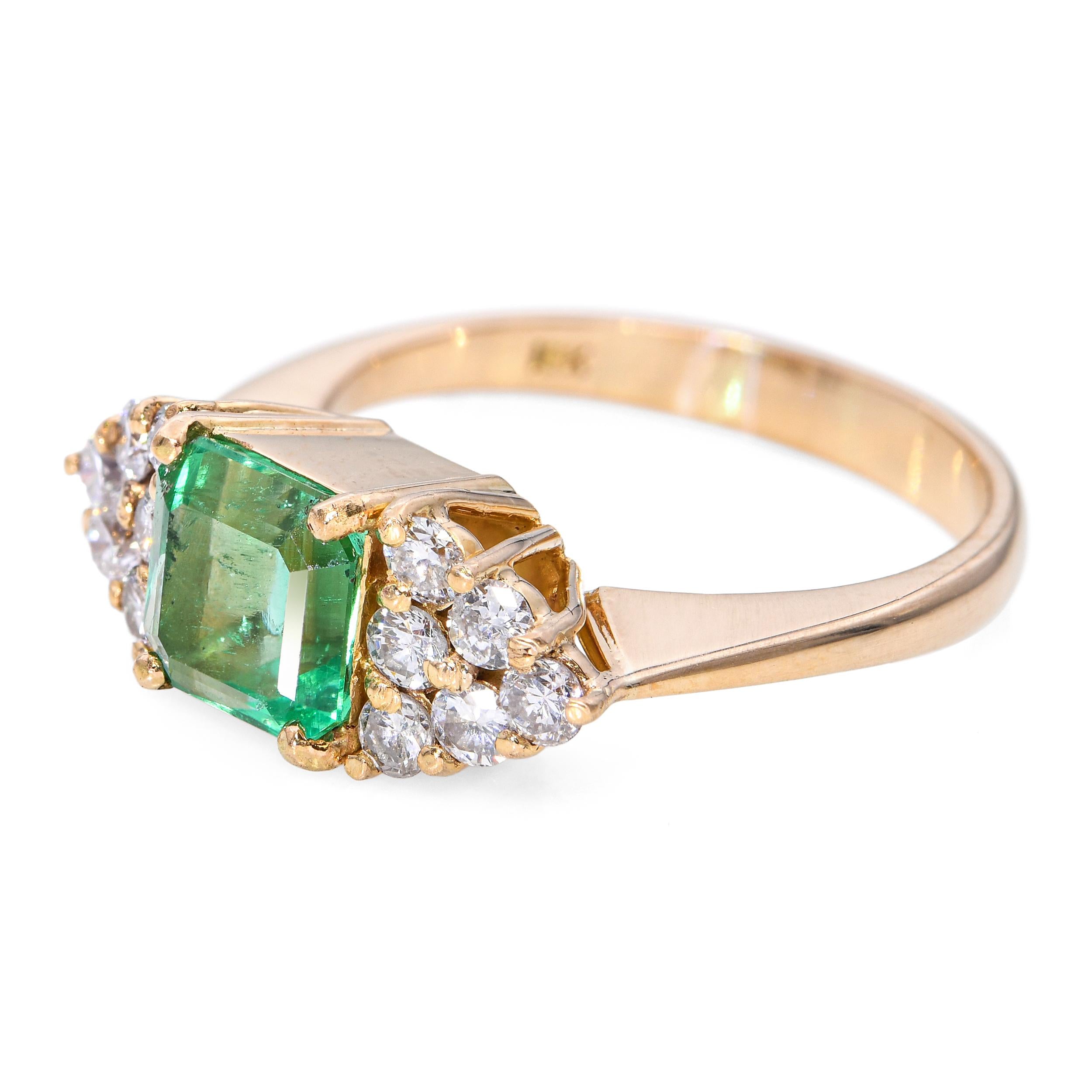 Vintage 18k Yellow Gold 1.42ct Colombian Emerald and Diamond Ring