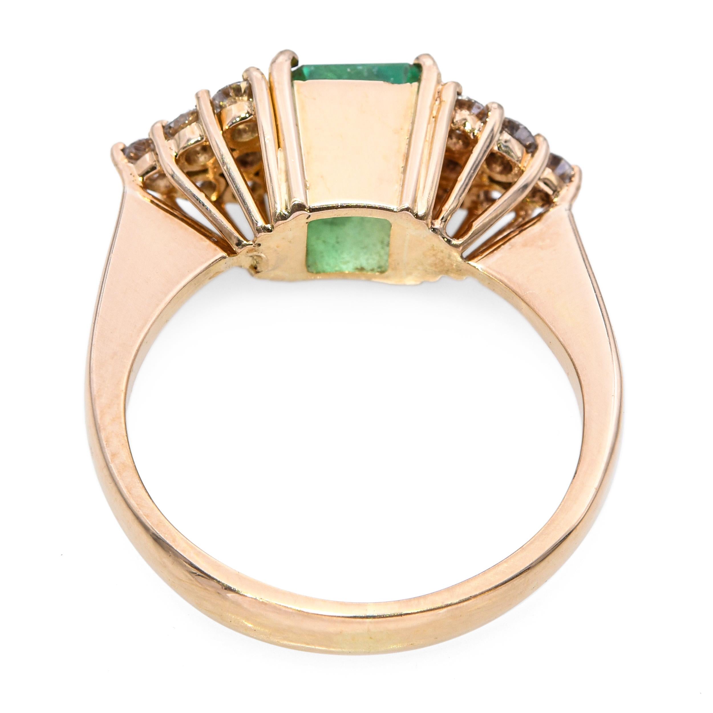 Vintage 18k Yellow Gold 1.42ct Colombian Emerald and Diamond Ring