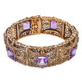 Antique 12k Yellow Gold Amethyst 28.56tcw Filigree Motif Decorative Bracelet