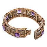 Antique 12k Yellow Gold Amethyst 28.56tcw Filigree Motif Decorative Bracelet