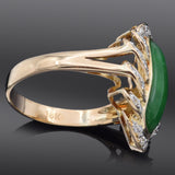 Vintage 18k Yellow Gold Green Jade & Diamond Cocktail Ring