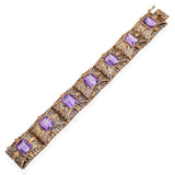 Antique 12k Yellow Gold Amethyst 28.56tcw Filigree Motif Decorative Bracelet