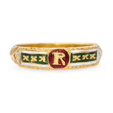 Vintage Chinese 21k Yellow Gold Enamel R Initial Ring