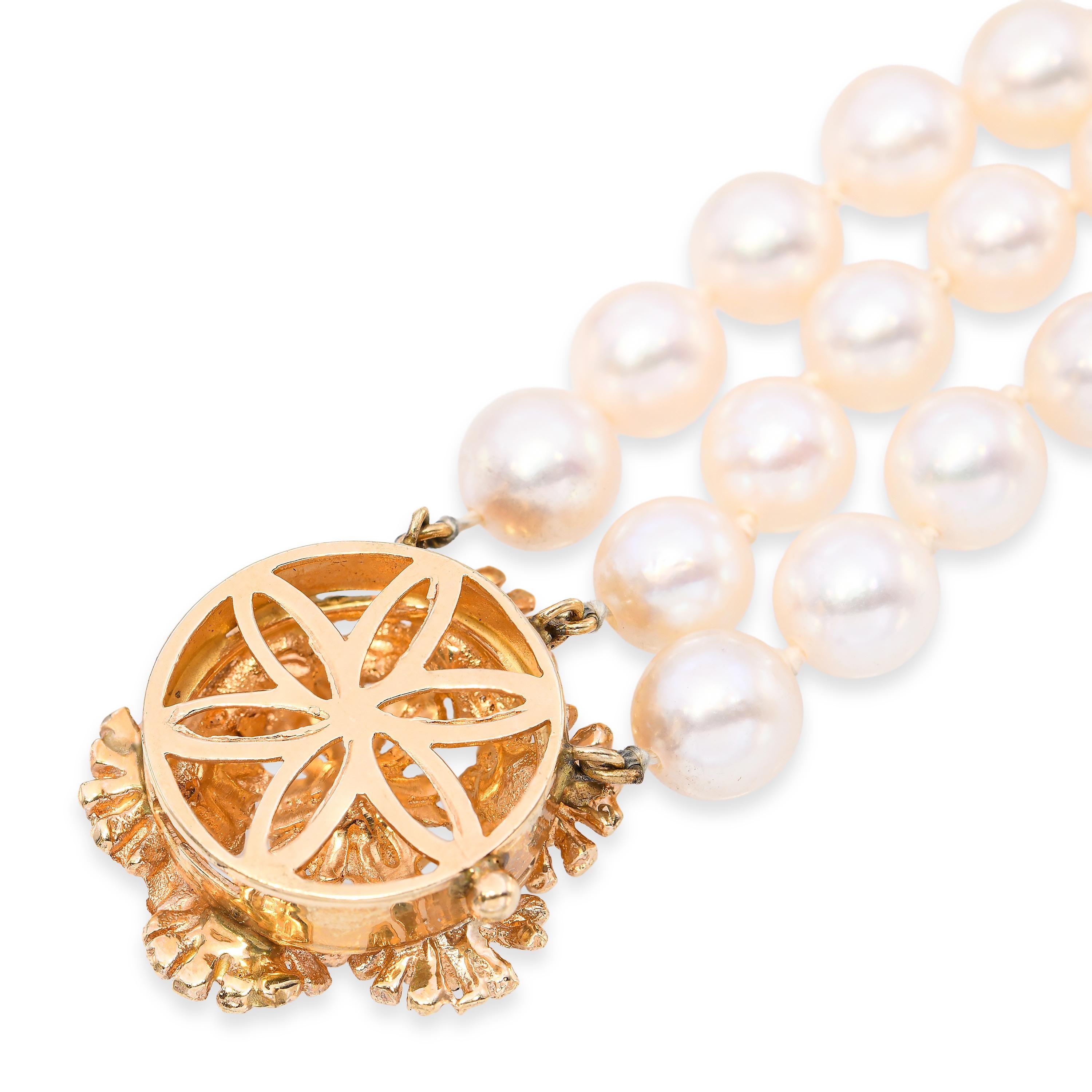 Vintage Yellow Gold Pearl & Sapphire Beaded Floral Multi-Strand Bracelet