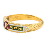 Vintage Chinese 21k Yellow Gold Enamel R Initial Ring