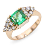 Vintage 18k Yellow Gold 1.42ct Colombian Emerald and Diamond Ring