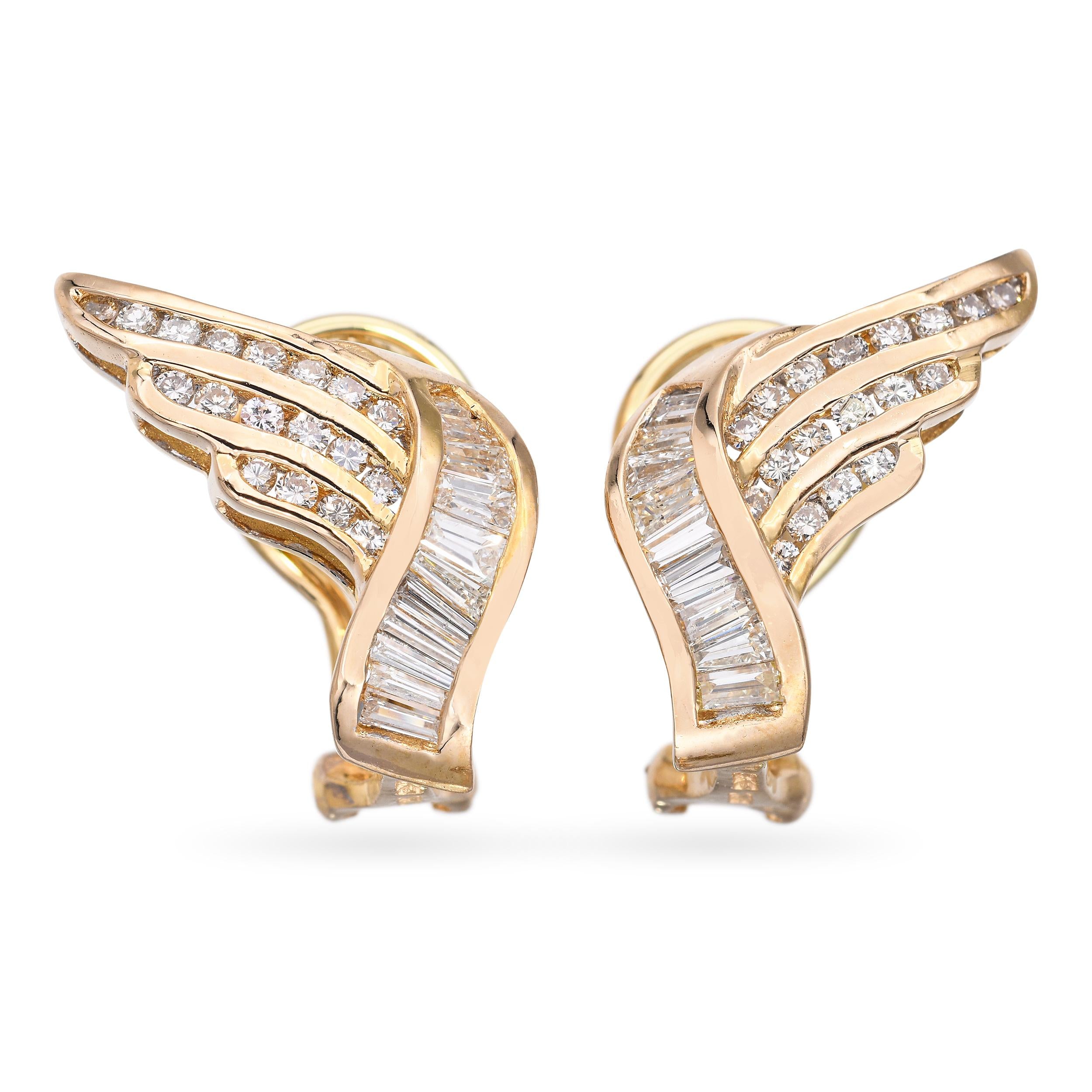 18k Yellow Gold Diamond Winged Earrings