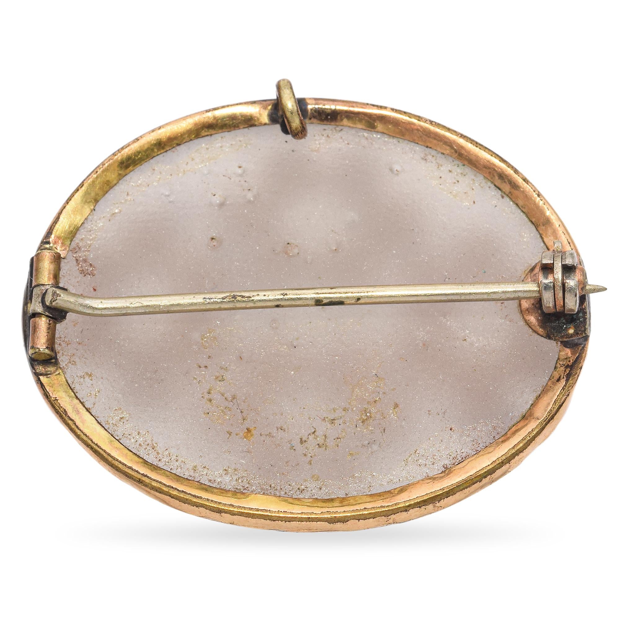 Antique Gold Vermeil Enameled Glass Brooch