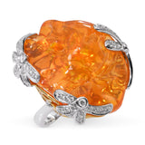 18k Two Tone Gold 26.76ct Fire Opal and Diamond Ring
