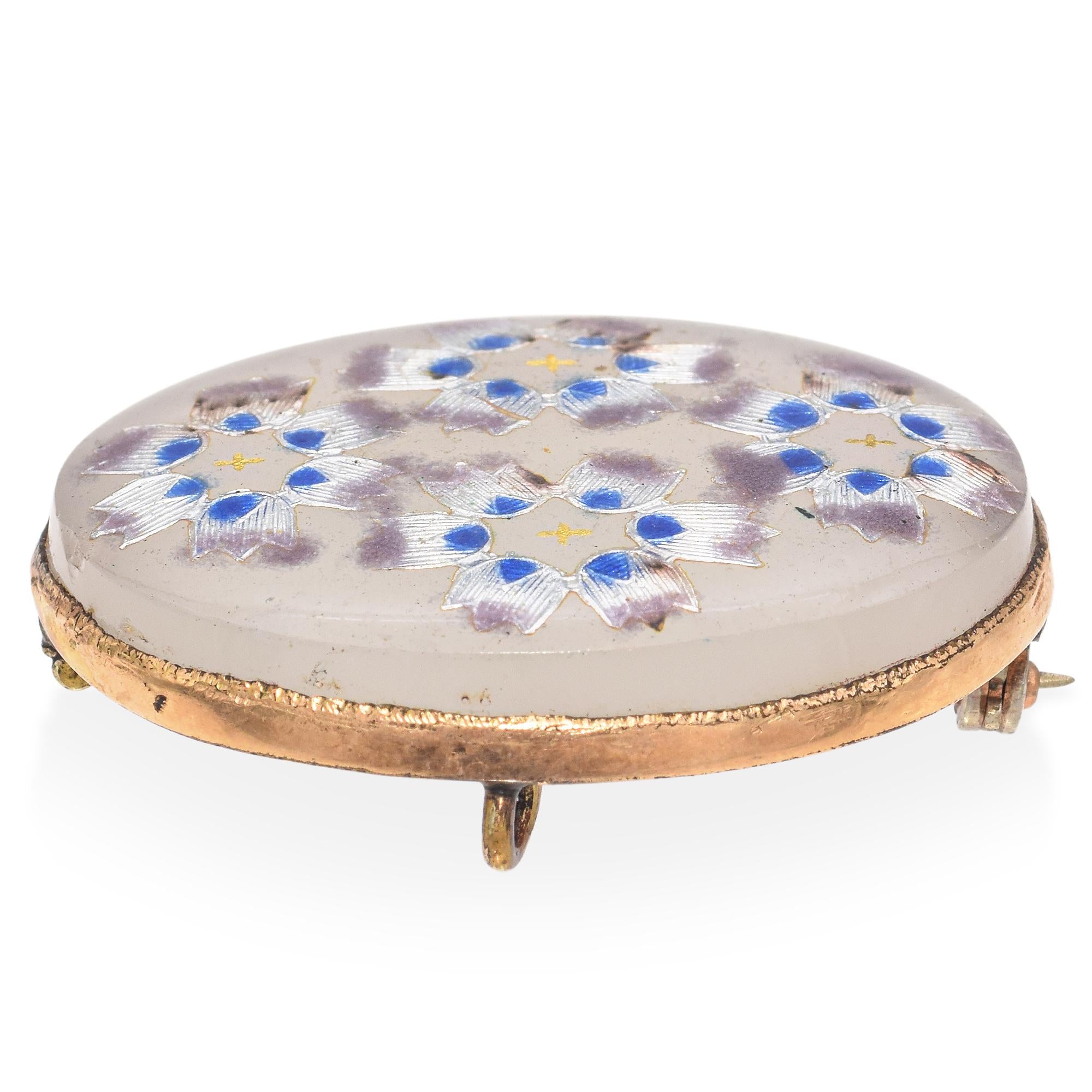 Antique Gold Vermeil Enameled Glass Brooch