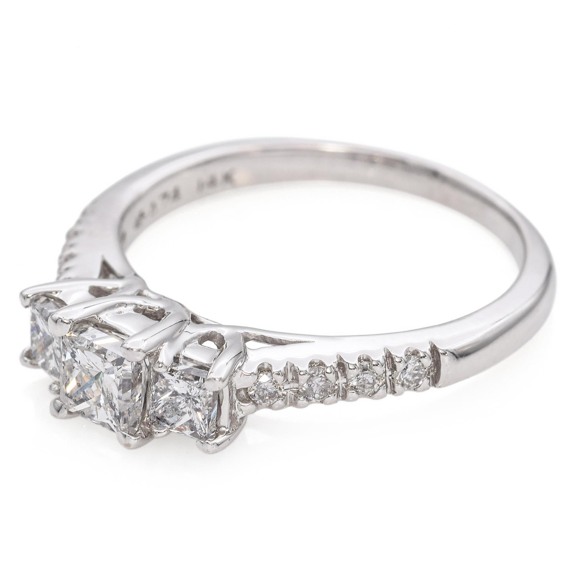 Vintage 14k White Gold 0.68tcw 3-Strone Diamond Engagement Ring