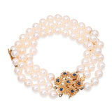Vintage Yellow Gold Pearl & Sapphire Beaded Floral Multi-Strand Bracelet