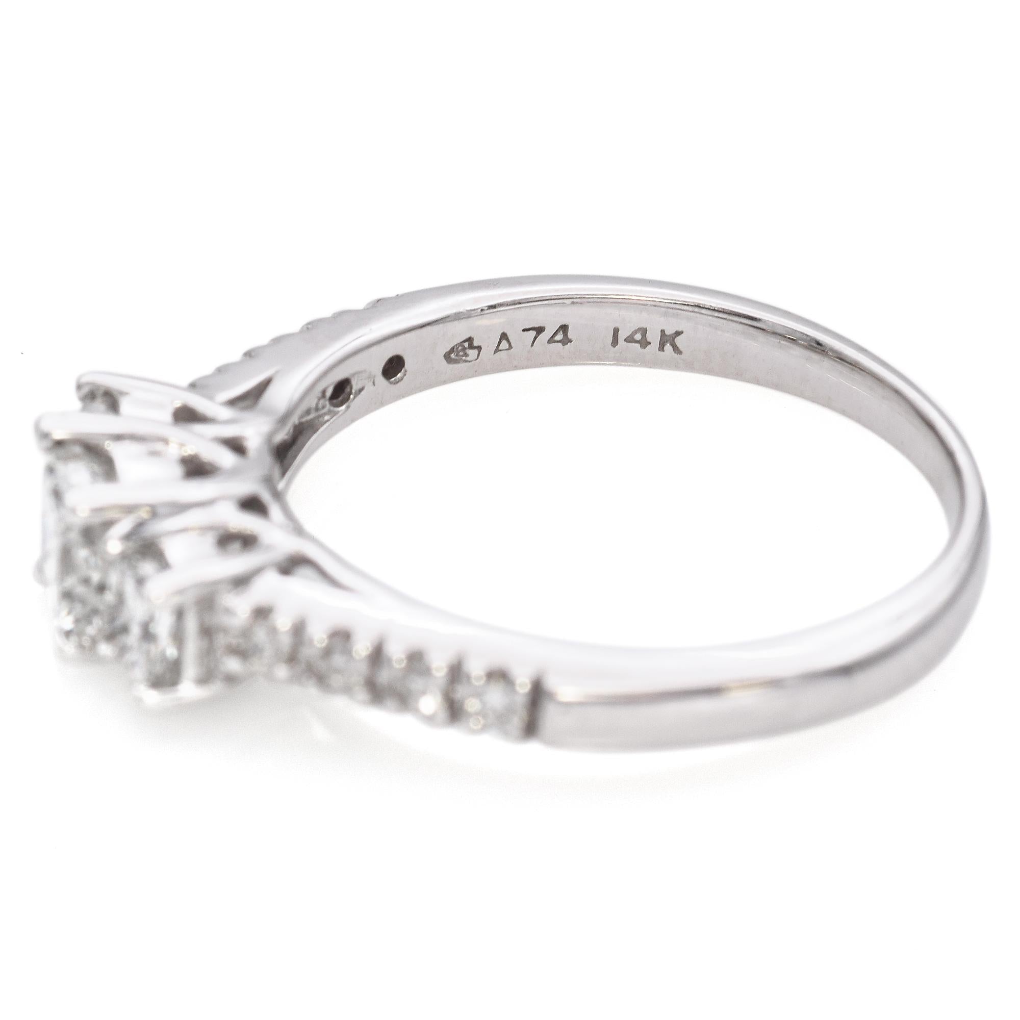 Vintage 14k White Gold 0.68tcw 3-Strone Diamond Engagement Ring