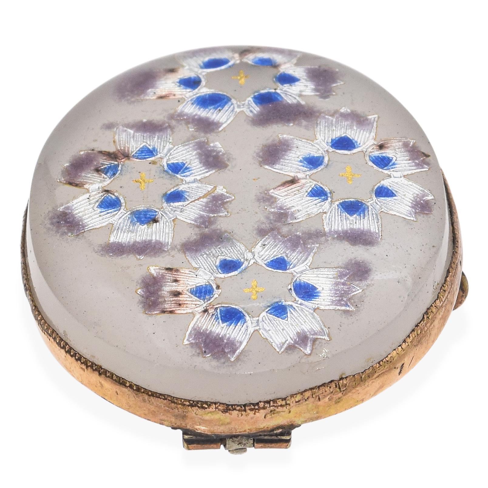 Antique Gold Vermeil Enameled Glass Brooch