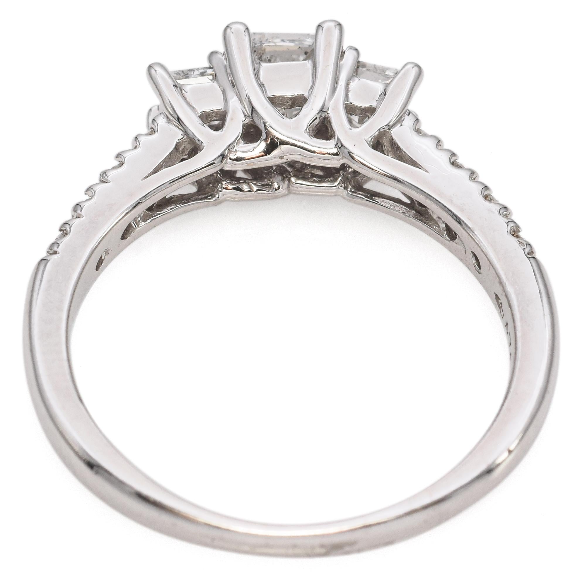 Vintage 14k White Gold 0.68tcw 3-Strone Diamond Engagement Ring